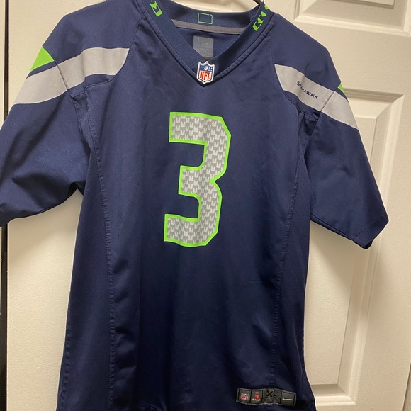 Nike On field NFL Player #3 Wilson Seattle Seahawks Kid Boy's Navy Game Jersey - Picture 11 of 11